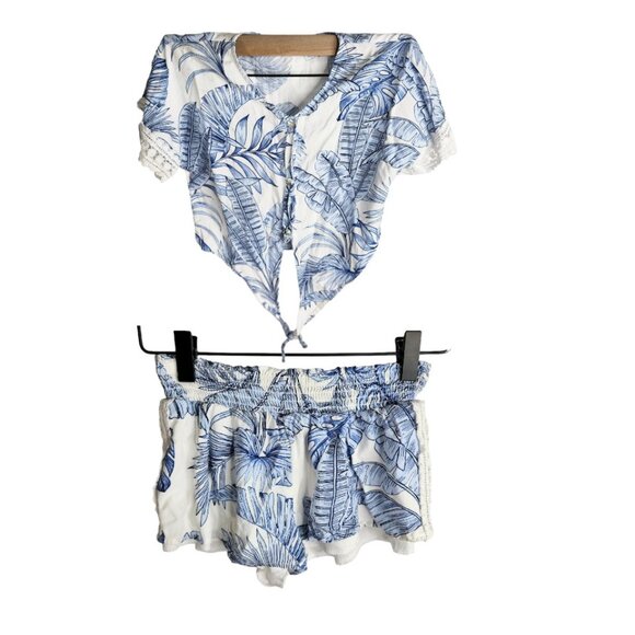 Vintage Havana Set Tropical Print Crochet Trim Shorts And Top Girls‎ Large 14 - Picture 1 of 10